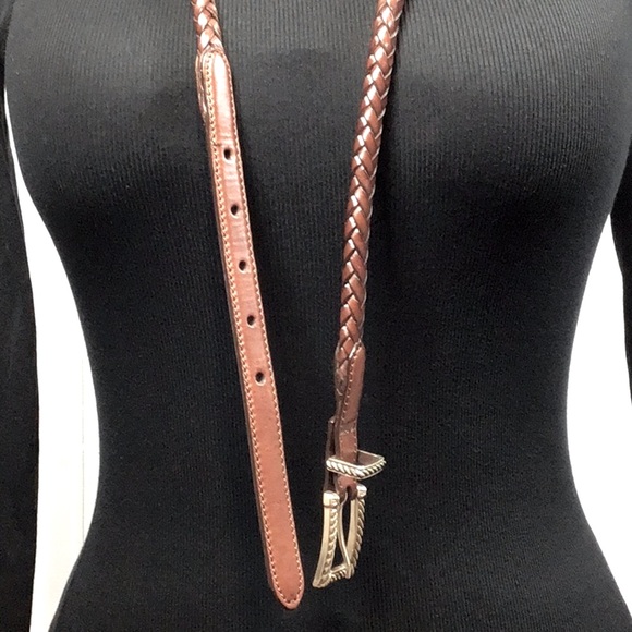 NWOT Talbots Dark Cognac Genuine Leather Braided Rope Ornate Silver Metal Buckle - Picture 7 of 8